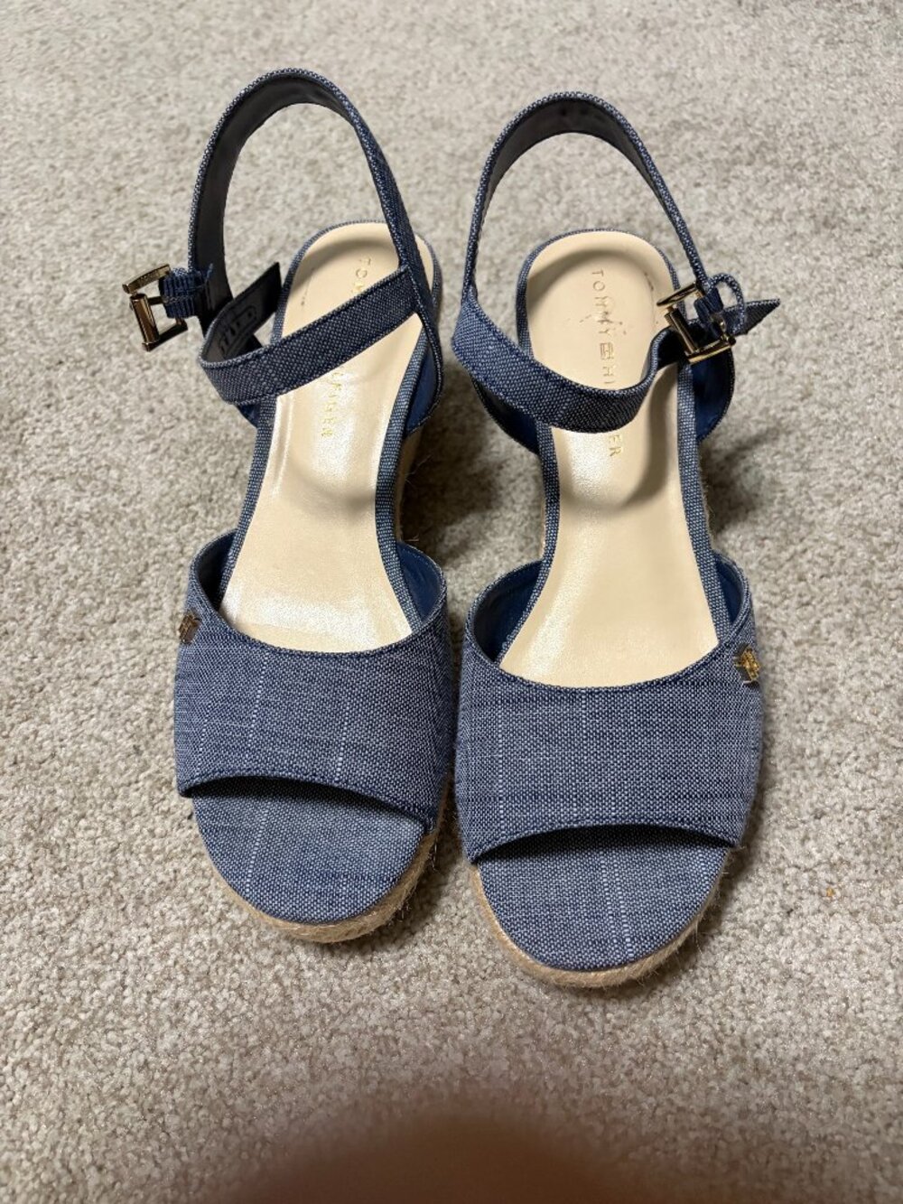 Tommy Hilfiger Denim Blue Wedge Sandals Size 7.5